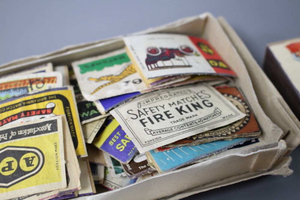 A collection of assorted matchbox labels